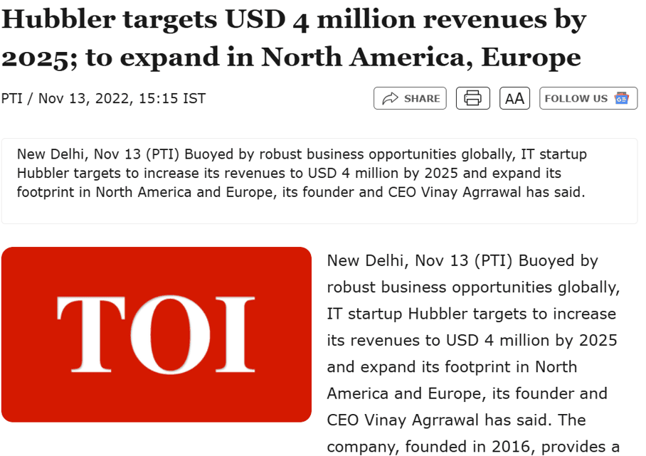 Times of India Coverage